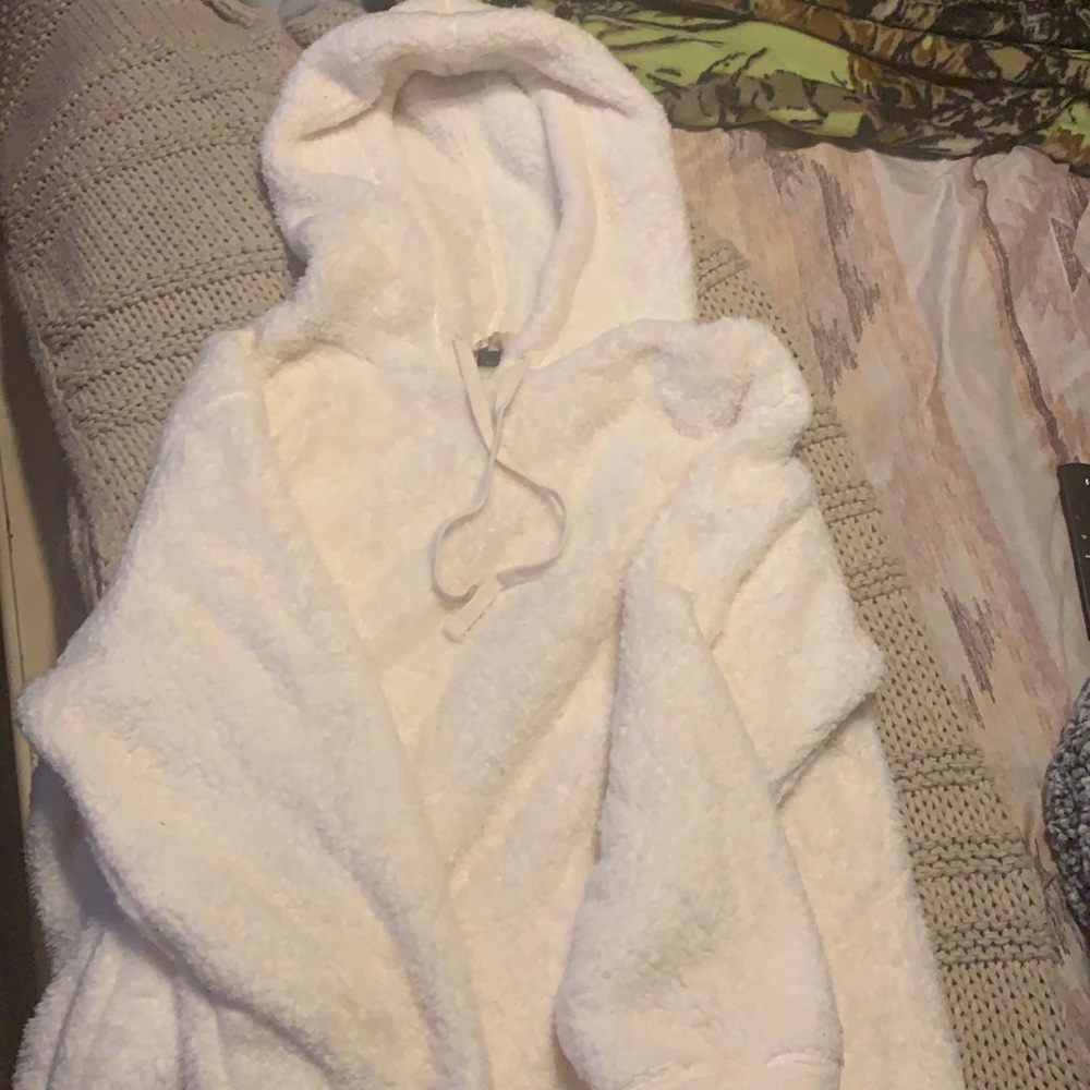 Fuzzy white hoodie large